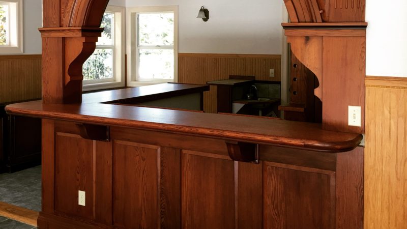 Indoor wedding bar with kegerator and sink at Mitchell Grove hall