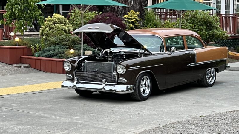 Vintage getaway car restored by the bride’s uncle at a DIY wedding in Northern California