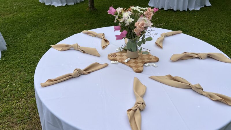 Simple wedding table setup at Mitchell Grove for a buffet-style family event