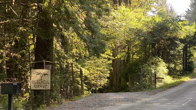 Driveway entrance to Mitchell Grove with sign visible, guiding guests to the wedding venue in Northern California.
