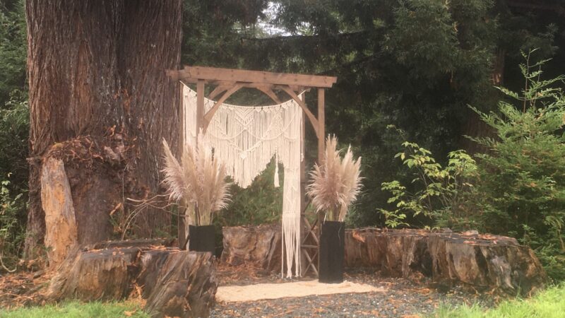 Simple outdoor wedding arch from the Mitchell Grove lending closet, showing how couples create beautiful weddings on a $10K budget through thoughtful simplicity.