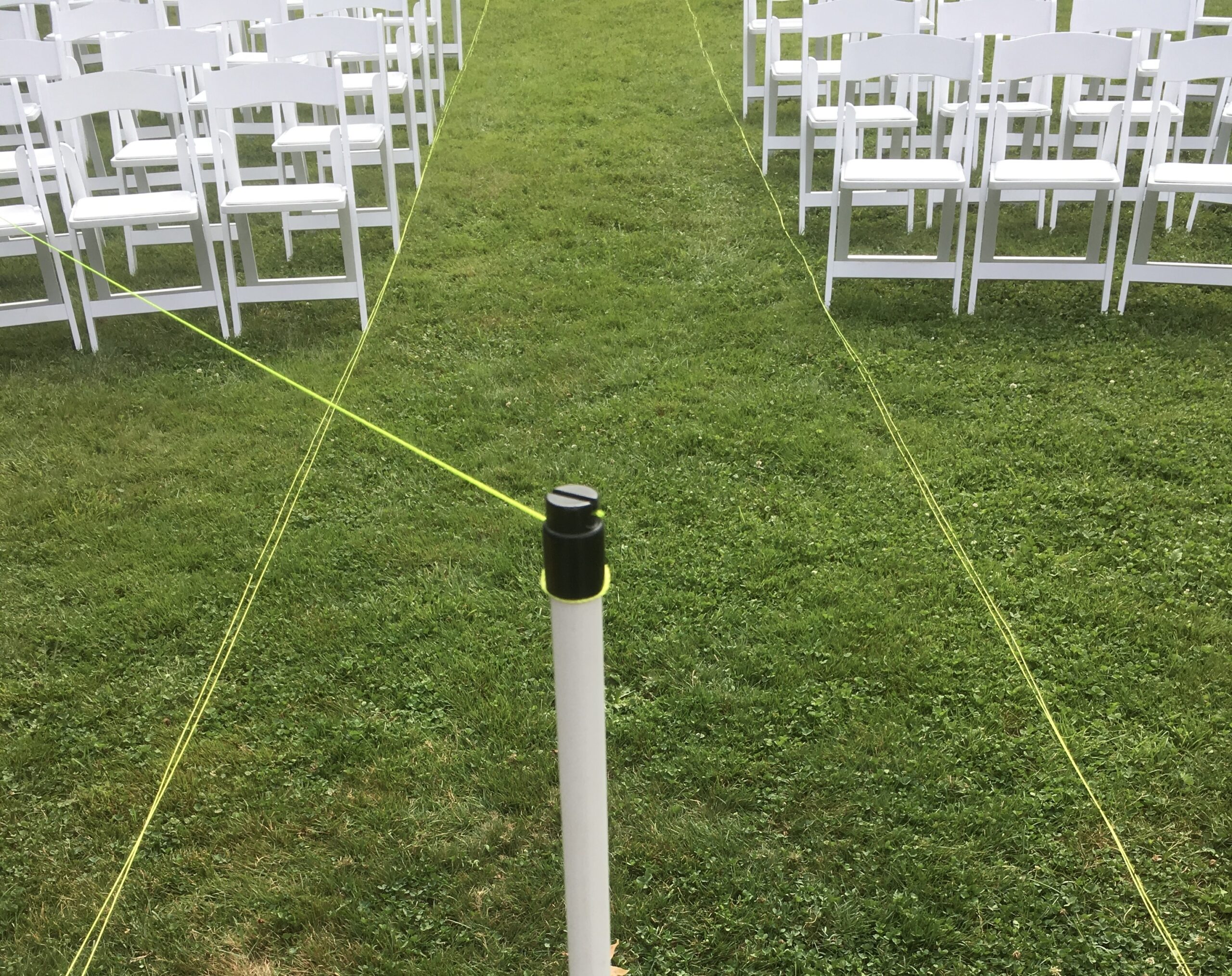 Chair setup at Mitchell Grove with string guide for half-circle seating