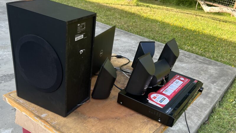 Simple DIY wedding sound setup with speakers and a Spotify playlist at Mitchell Grove